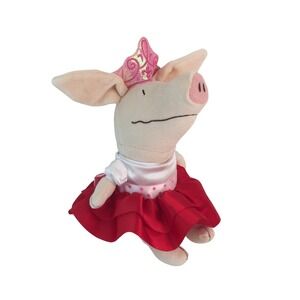 MerryMakers Olivia the Pig Party Doll 11" Red White Princess Tiara Plush 1775